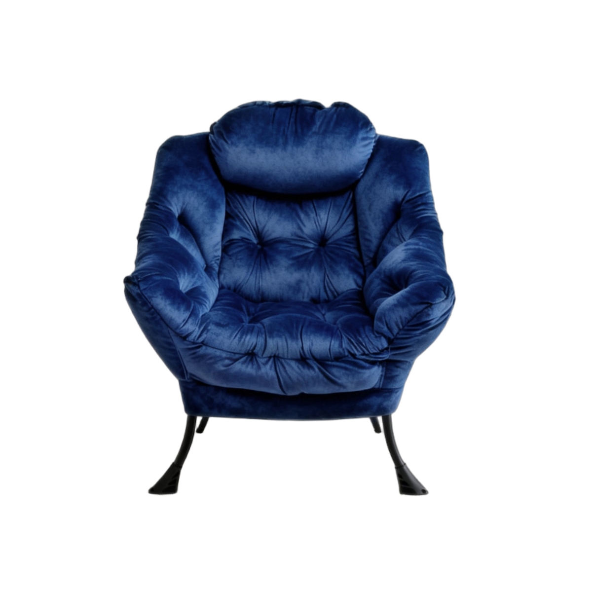 OKWISH Relaxsessel mit Hocker Dunkelblau 96x79x62 cm mit Armlehnen Kopfkissen Seitentasche klappbarer Fußstütze, Stoffbezug und Metallgestell Image