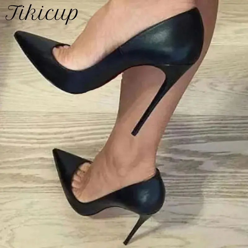Tikicup Sexy 12/10 cm Schwarz Matte Frauen Spitz High Heels Elegante Damen Chic Flache Stiletto Pumps OL mode Kleid Schuhe