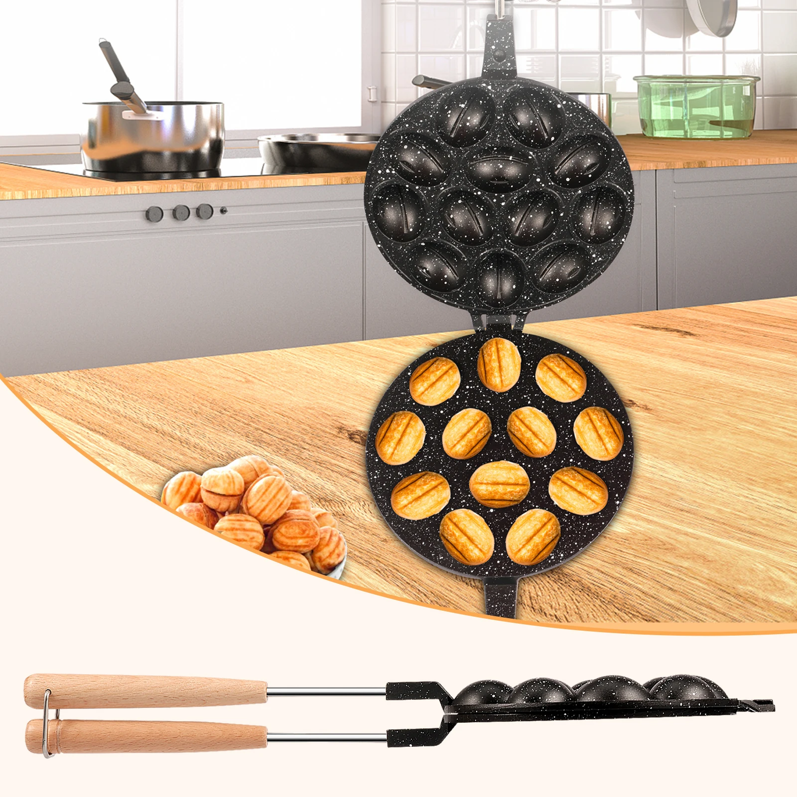 16-Loch-Walnuss-Keksform aus Aluminium, Walnuss-Keksmaschine, antihaftbeschichtetes Kochherstellungswerkzeug mit Griff zum Backen, Küchenzubehör Image