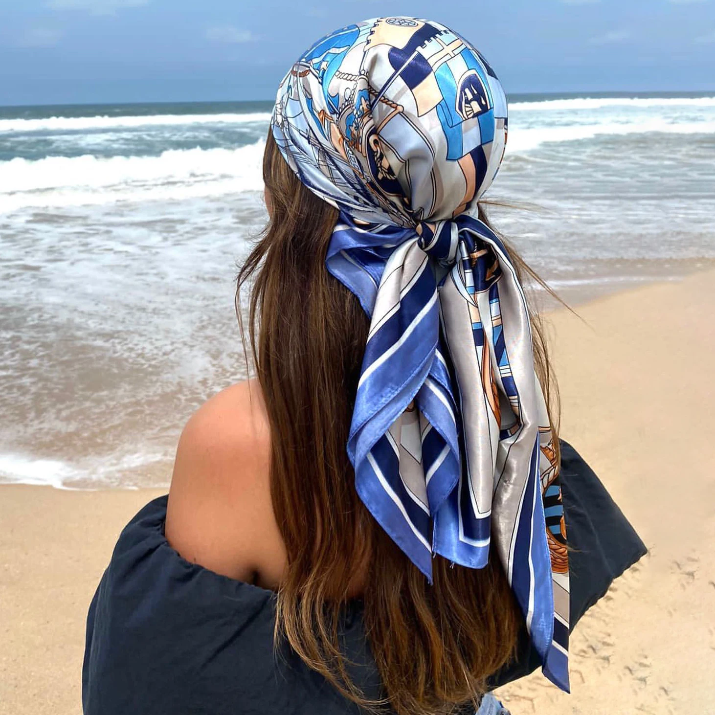 Große Hijab Schals Für Frauen Mode Druck Seide Satin Schal Weibliche 90 cm x 90 cm Luxus Marke Platz Schals kopf Schals Für Damen Image