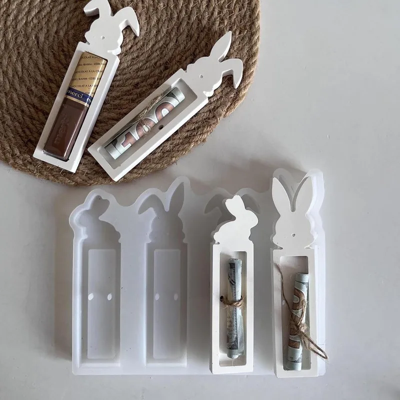 4 Stück Osterhasen-Ständer aus Silikon, Häschen-Geschenk-Gussform, Harzform für DIY-Heimdekoration Image