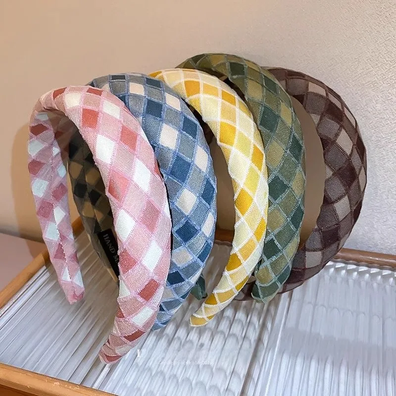 Koreanisch-Japanischer Stil Frisches Schwamm-Stirnband mit Karomuster: Süßes, Niedliches Waldfee-Haaraccessoire, Einfach, Klassisch und Vielseitig Image