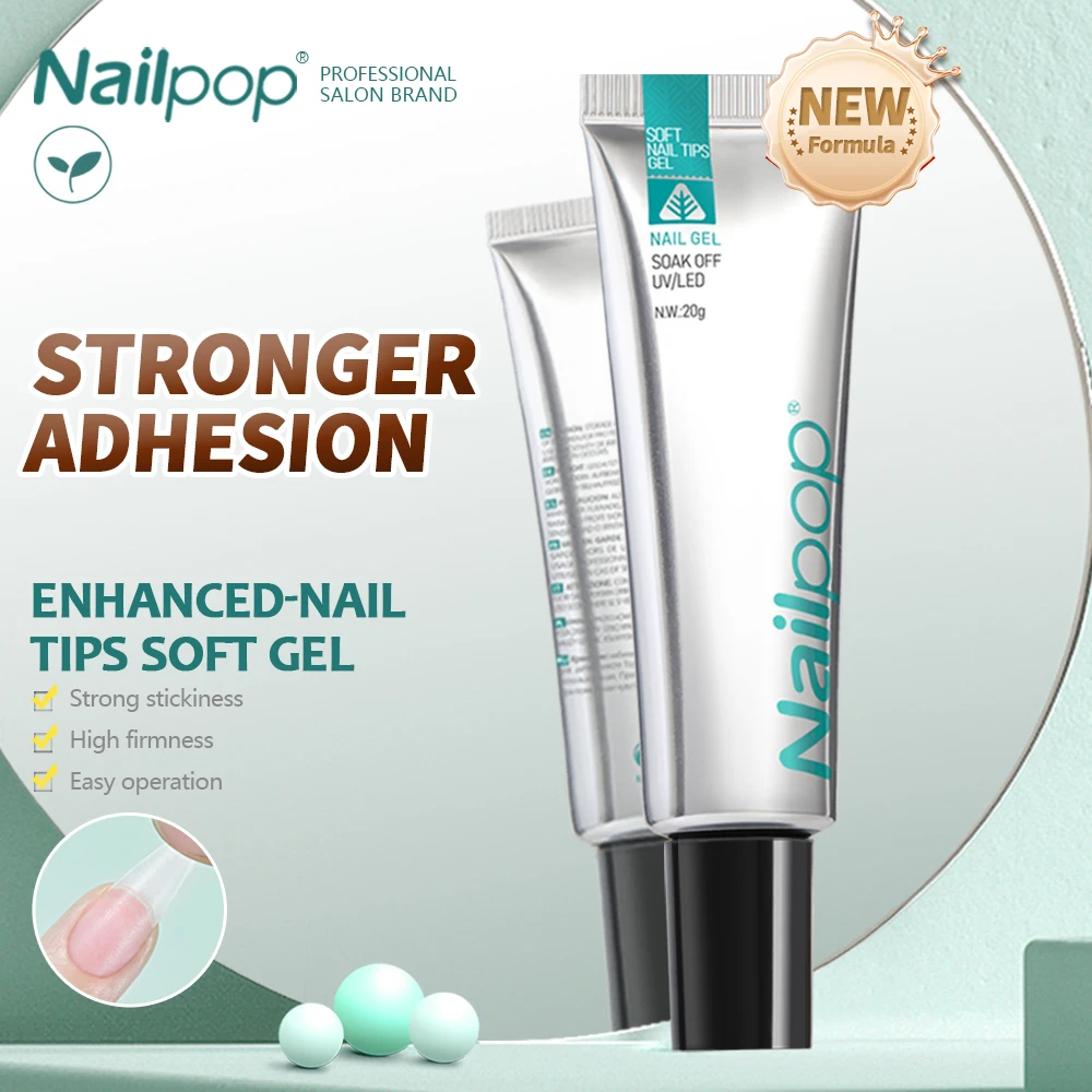 NAILPOP Soft Nail Tips Gel Soak Off Gel-Kleber zum schnellen Einfügen, gefälschte Spitzen und Strasssteine, UV-Gelee-Nagellack, Nail-Art-Werkzeuge, 20 g Image