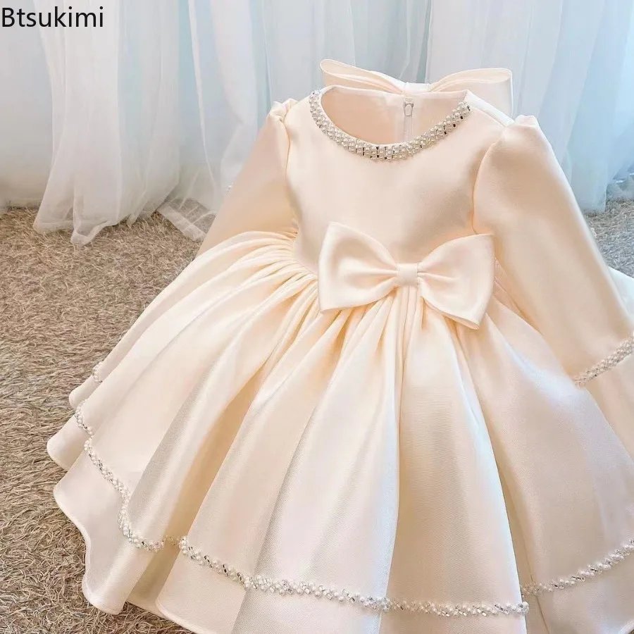 Kinderkleid Kleines Mädchen Prinzessin Kleid Frühling Herbst Mädchen Champagner Hochzeitskleid Blumenmädchen Leistung Baby Geburtstag Image