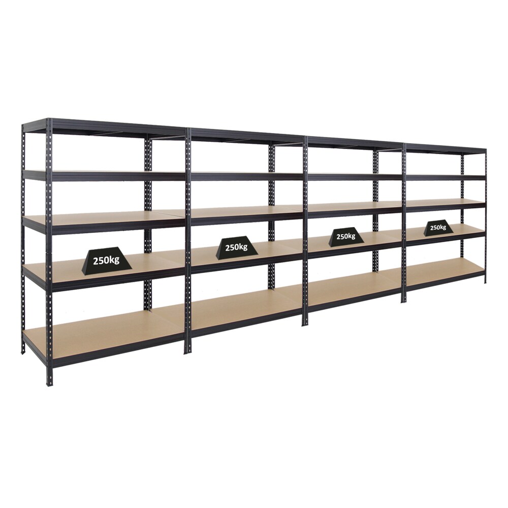 PROREGAL Mega Deal 4er-Set Schwerlastregal Rivet | HxBxT 180x120x60cm | Fachlast 250kg | Schwarz | Innovatives Stecksystem, Lagerregal, Kellerregal Image