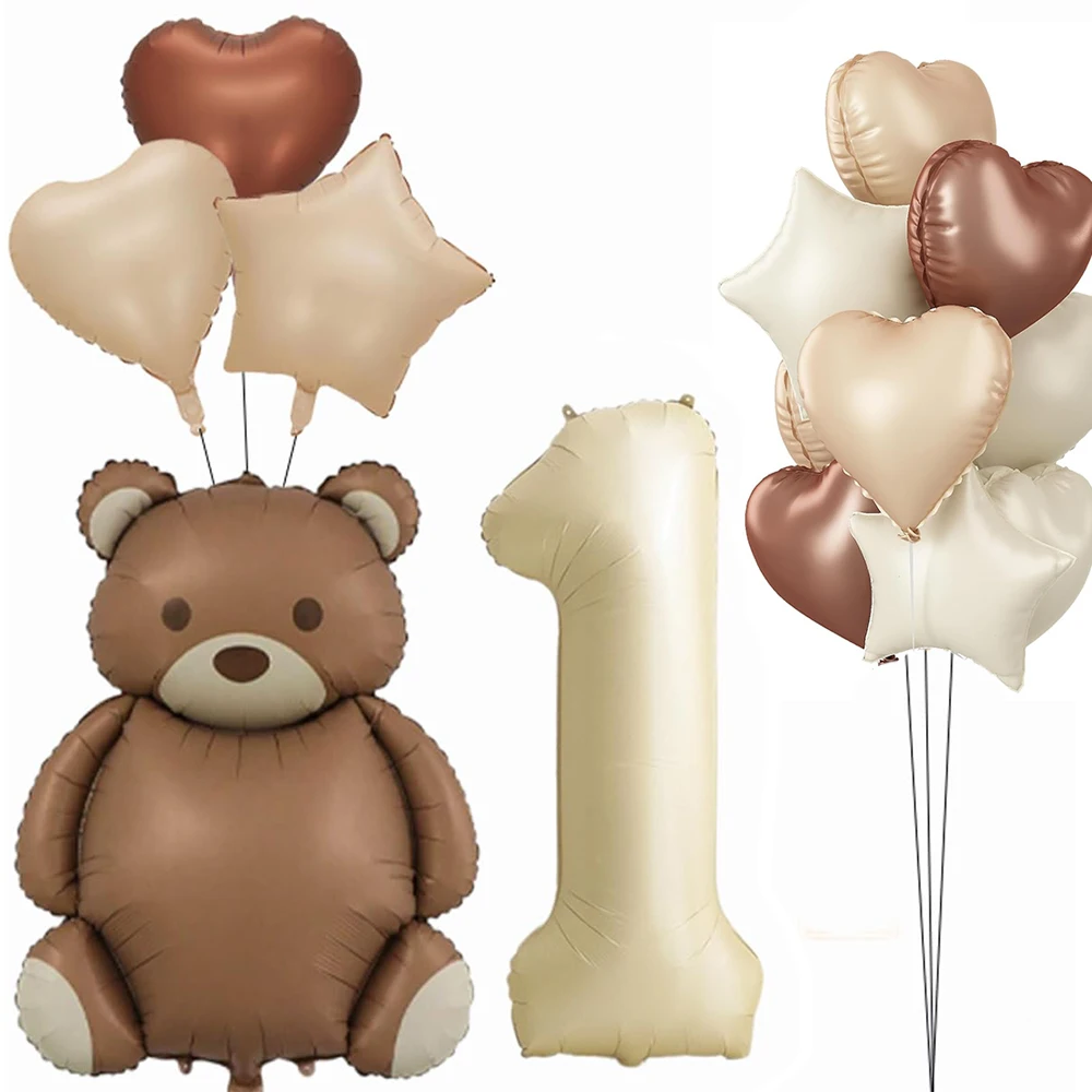 Bär Party Dekoration Aufblasbare Braunbär Folienballon Creme Zahlenballon für Bär Thema Geburtstagsfeier Babyparty Zubehör Image