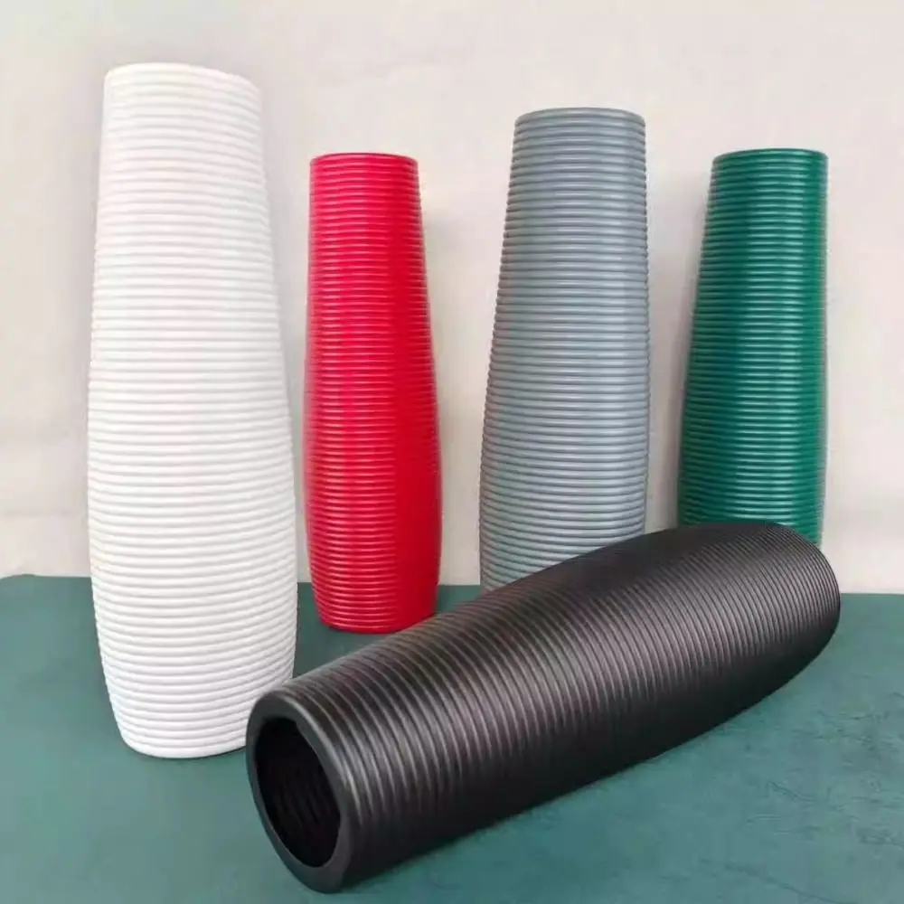 Einfarbig Kunststoff Blumenvase Kunststoff Streifen Design Blumenarrangement Blumentopf Desktop Dekor Ornament Wohnzimmer Ornament Image