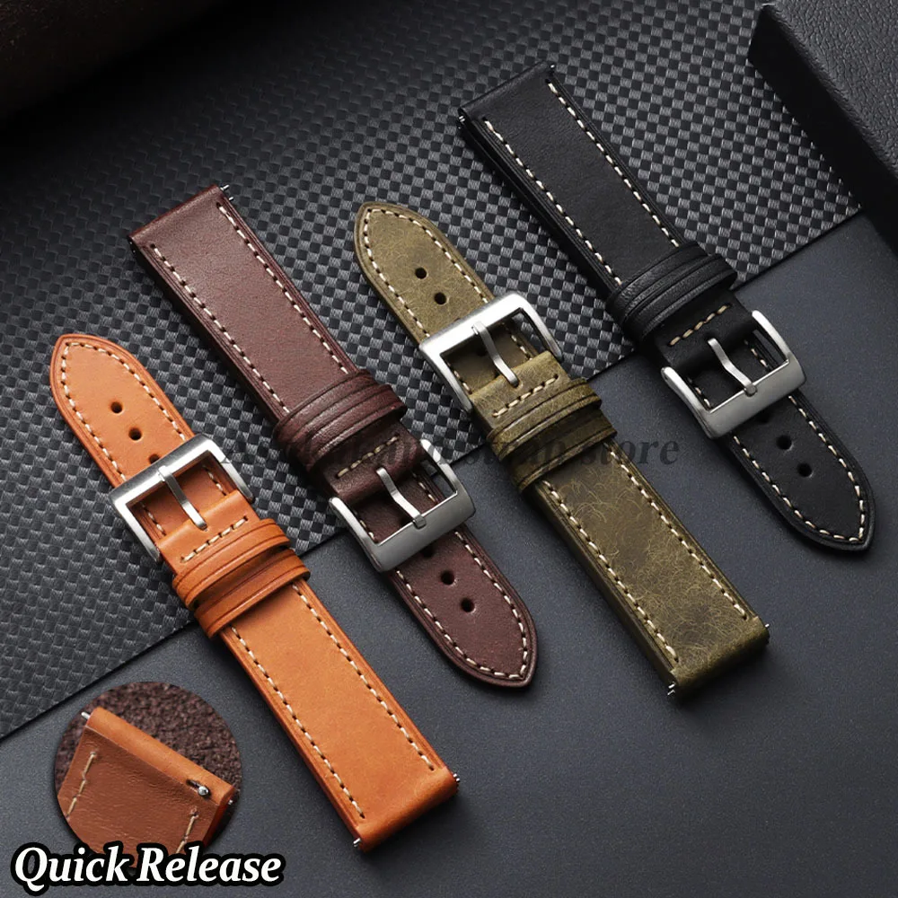 Ölwachs Leder Uhrenarmband für Huawei für Samsung für Xiaomi Uhrenarmband für Seiko Quick Release 18mm 20mm 22mm Herrenarmbänder Image