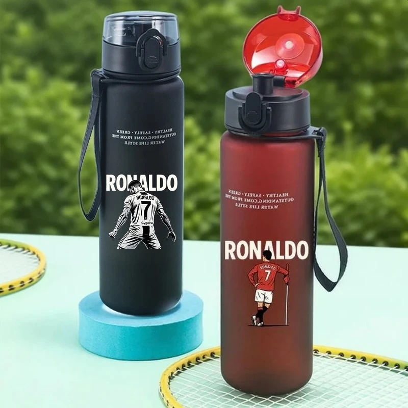 650 ml Fußballstar Ronaldos Sportwasserflasche, auslaufsicher, bunter Becher, zum Trinken, Outdoor, Reisen, tragbar, für Fitnessstudio, Fitness, Krüge, Geschenk Image