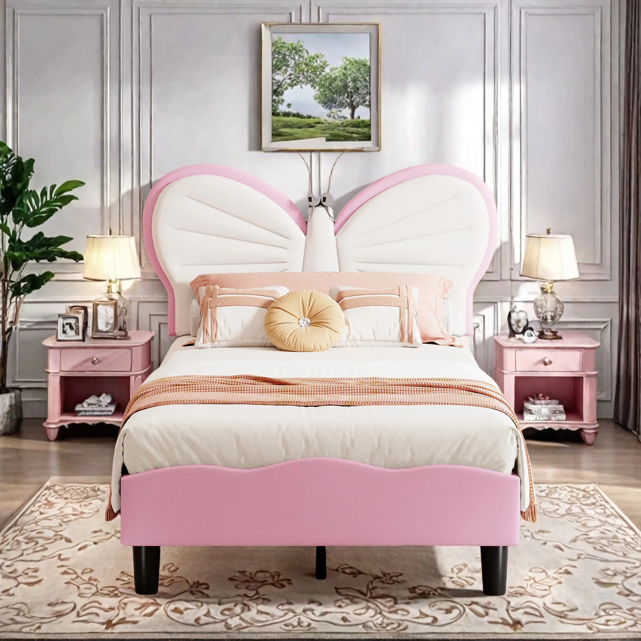 Anajqaqia 90 x 200 cm Kinderbett, gepolstertes Bett, Prinzessinnenbetten mit Leselampe, verstellbares Kopfteil, ohne Matratze Image