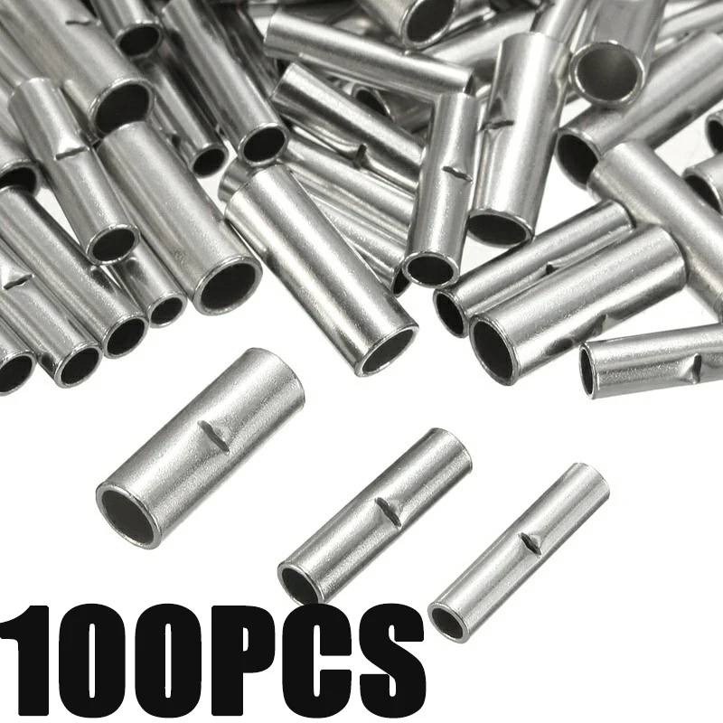 100 Stück Aluminiummaterial, nicht isolierte Klemme, 0,5 mm2–6,0 mm2, Schnürsenkel-Aderendhülsen, Kabelende, elektrischer Kabel-Crimp-Stecker Image