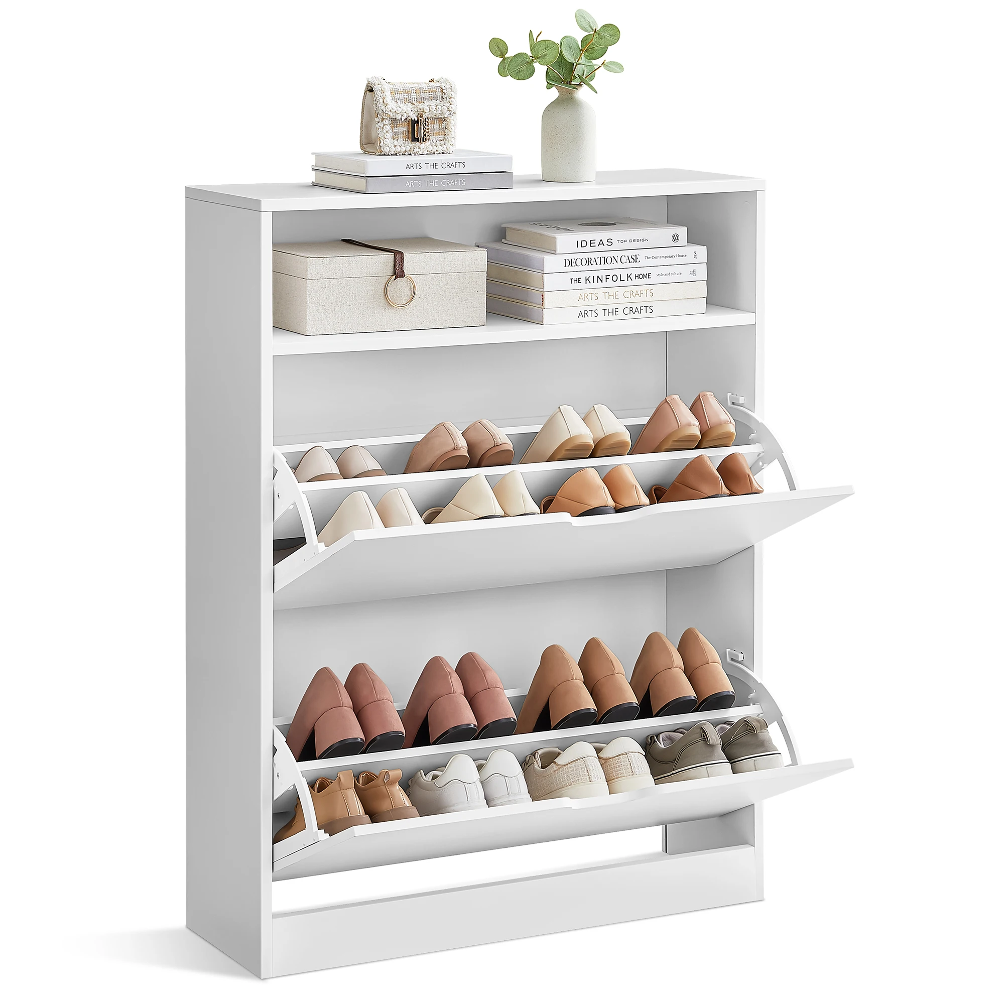 VASAGLE Schuhschrank 2 Klappen, Schuhkipper, Schuhregal, Schuhaufbewahrung, offenes Fach, Trennwand verstellbar Image