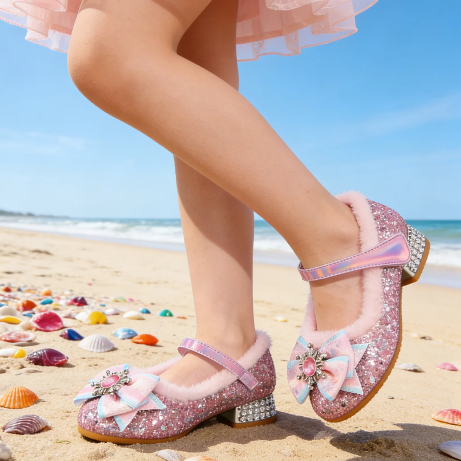 Disney Elsa Mädchen High Heel Schleife Blau Rosa Mode Kinder Mädchen Kristall Prinzessin Warme Winterschuhe Geschenk Größe 23-36