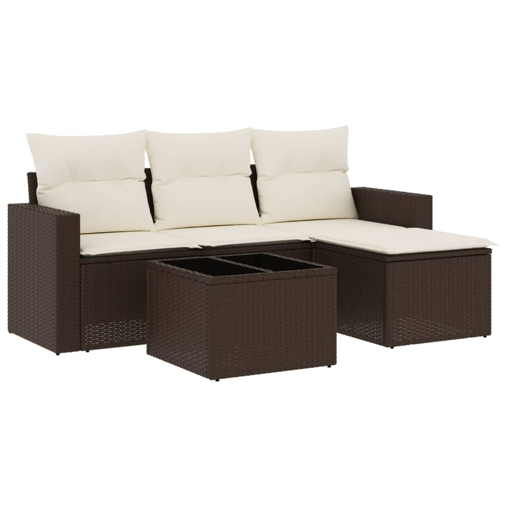 vidaXL 5-tlg. Garten-Sofagarnitur mit Kissen Braun Poly Rattan Image