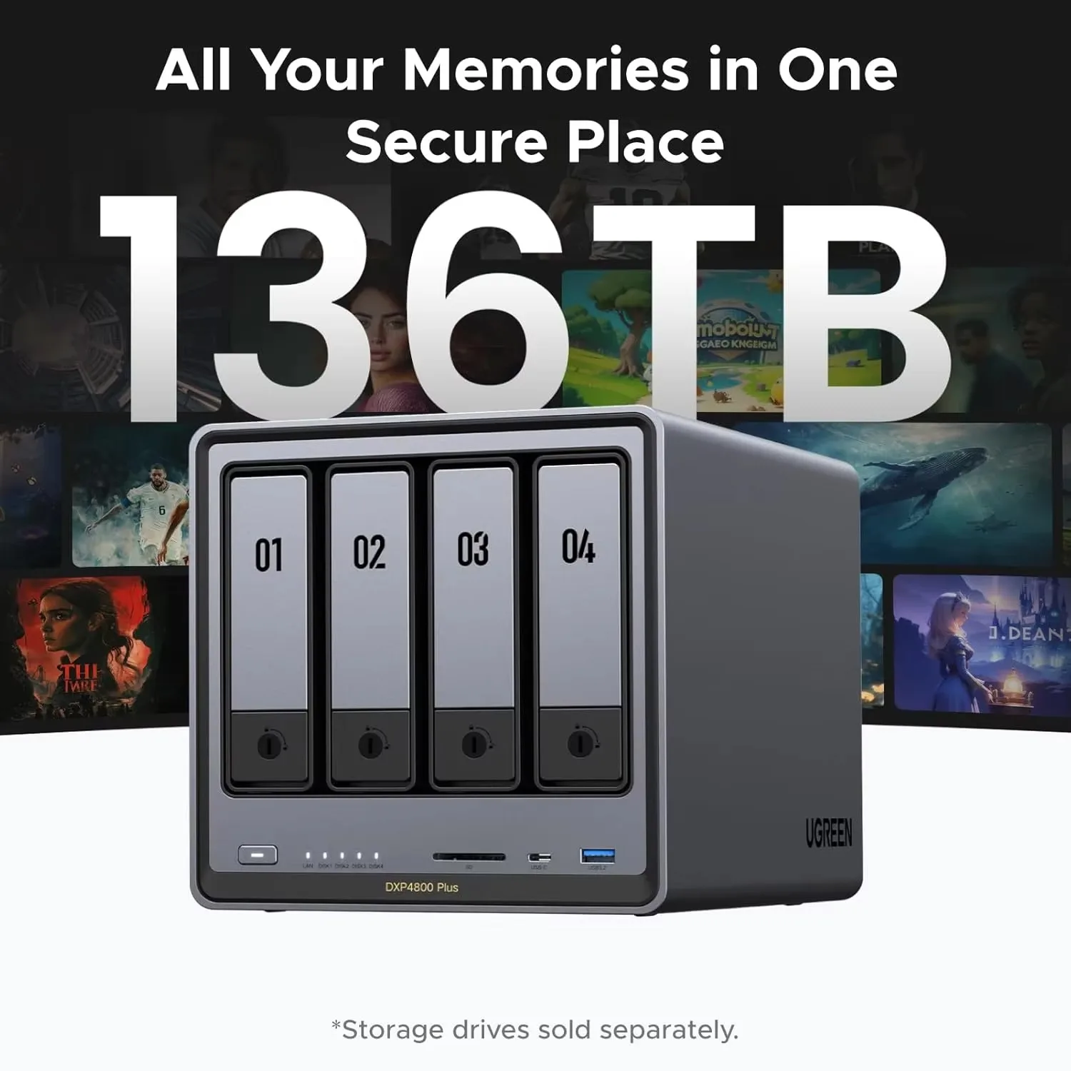 NASync DXP4800 plus 4-Bay Desktop-Netzwerkspeicher (NAS) Pentium Gold 8505 5-Kern-CPU 4K 60Hz Unterstützung für RAID 5 4-Bay Image