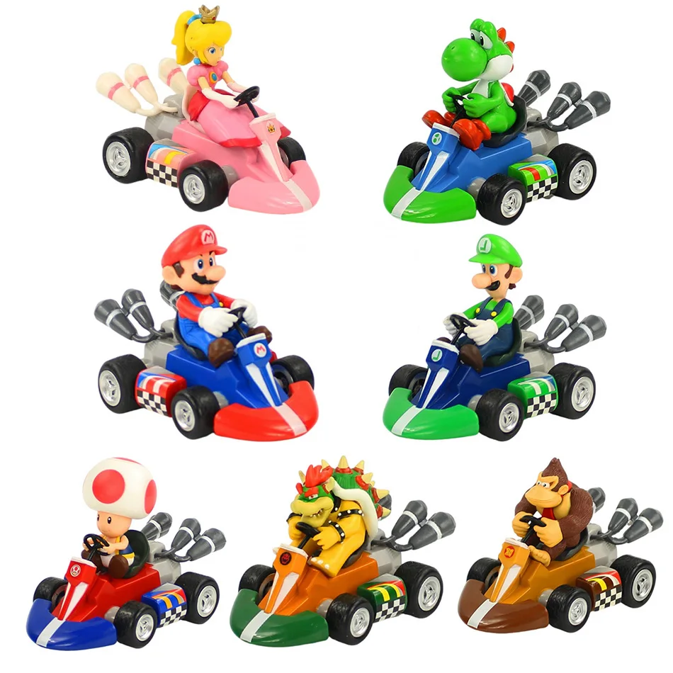 Super Mary Serie Karting Mario Bros Luigi Yoshi Donkey Kong Action Figur Spielzeug Zurückziehen Auto 12,5*8*9 cm Überraschung Spielzeug Geschenke Image