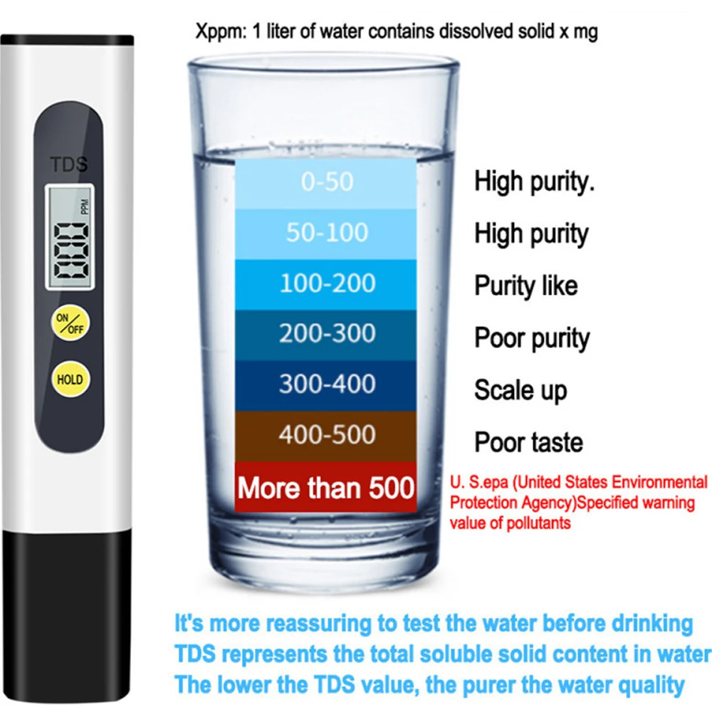 Tds meter digitaler wasser tester 0-9990ppm trinkwasser qualitäts analysator monitor filter schnelltest aquarium hydro ponik pools Image