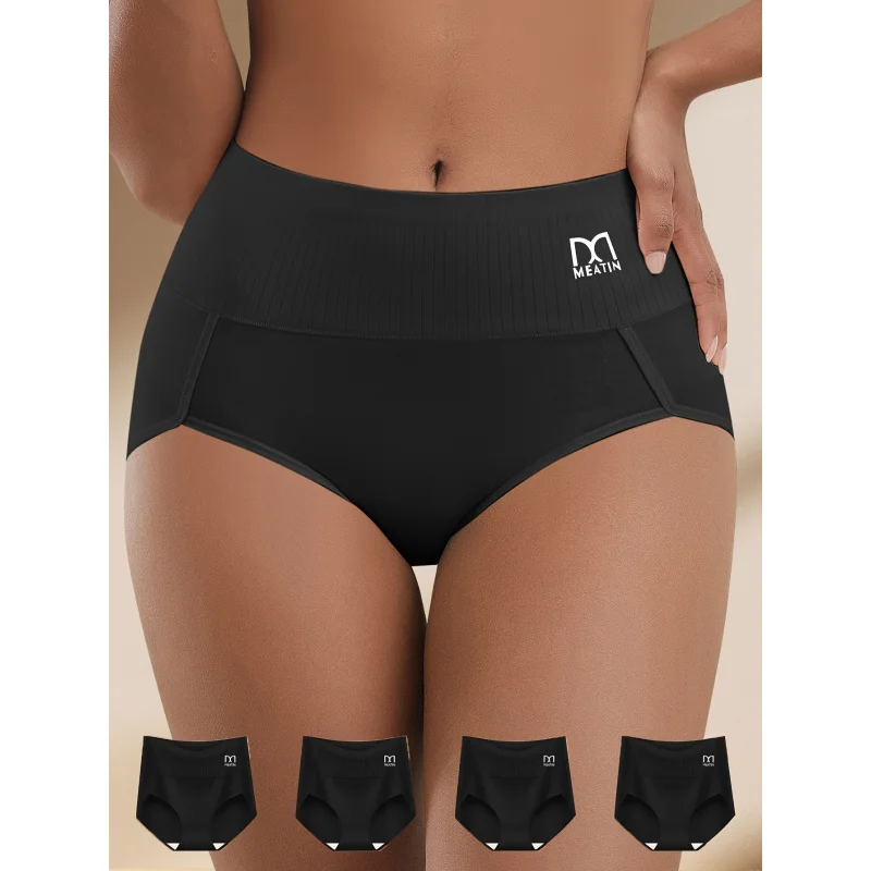 4er-Pack Damen-Slips mit Hoher Taille, Atmungsaktiv, Komfortabel, Schlanke Passform, Dehnbar, Weich, Triangel-Slip, Essentiell für Zuhause, Lässiger Stil Image