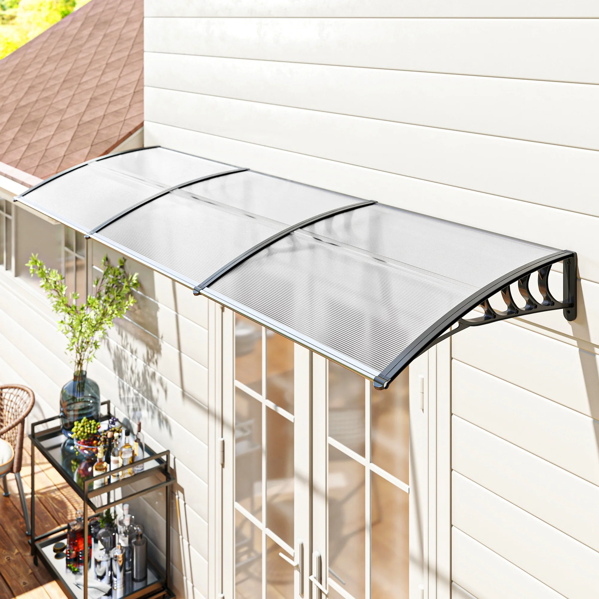 Outsunny Vordach für Haustür Überdachung 90x295cm Pultbogenvordach mit UV-Schutz