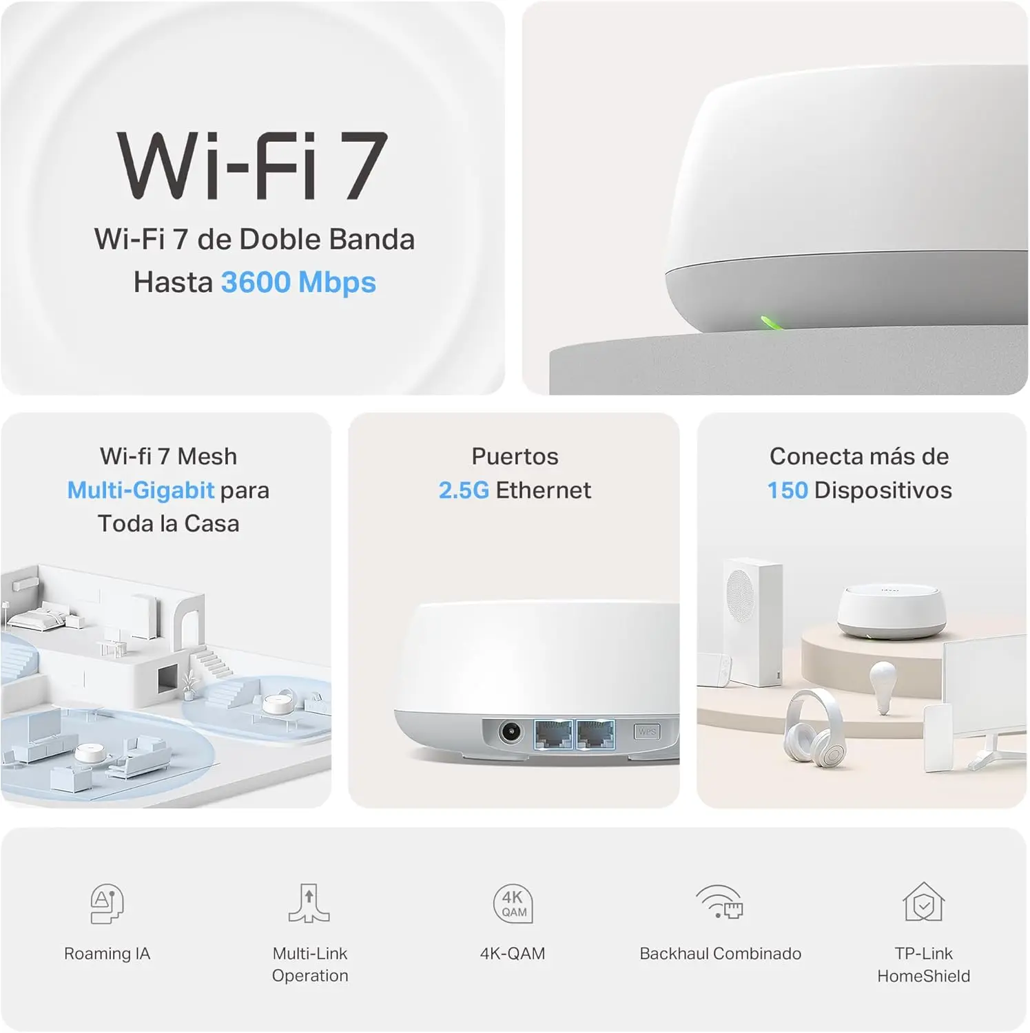 Deco BE25 WiFi 7 Mesh WLAN (1 Stück), BE3600 Dual-Band Router und Access Point, 2 x 2,5 Gbit/s Ethernet-Anschluss, WPA3, 4 Stre Image