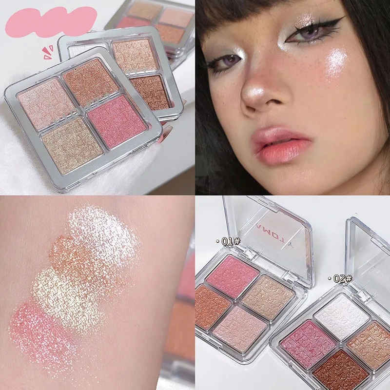 4-farbige Highlighter-Puderpalette, Diamant-Hochglanz, Glanz, Feenpuder, Bronzer, Kontur, Gesicht, Körper, Illuminator, Make-up, Kosmetik Image