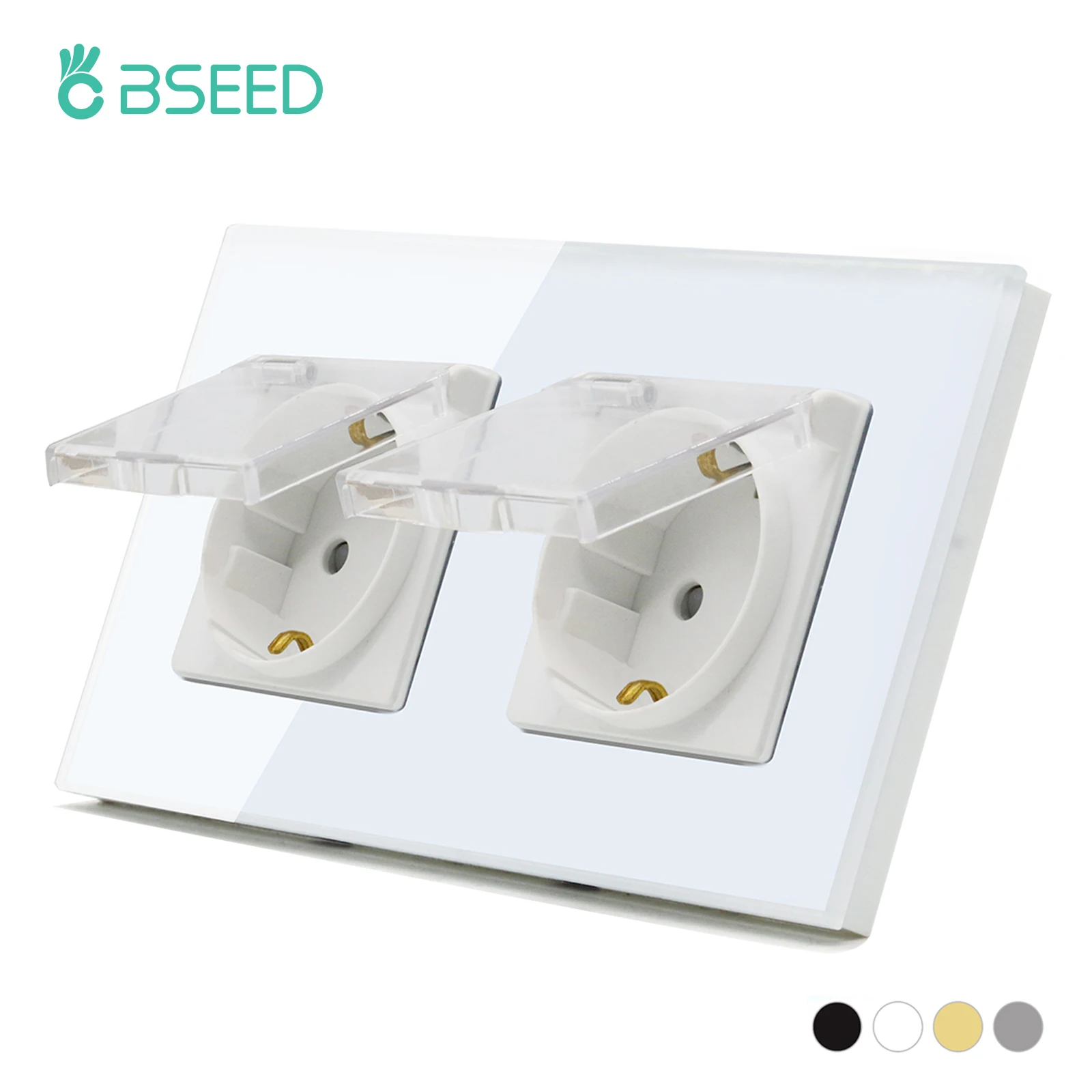 BSEED EU Steckdosen Steckdosen Outdoor Steckdosen Steckdose Mit Kunststoff Abdeckung Wasserdicht Für Badezimmer Glas Rahmen 16A Image