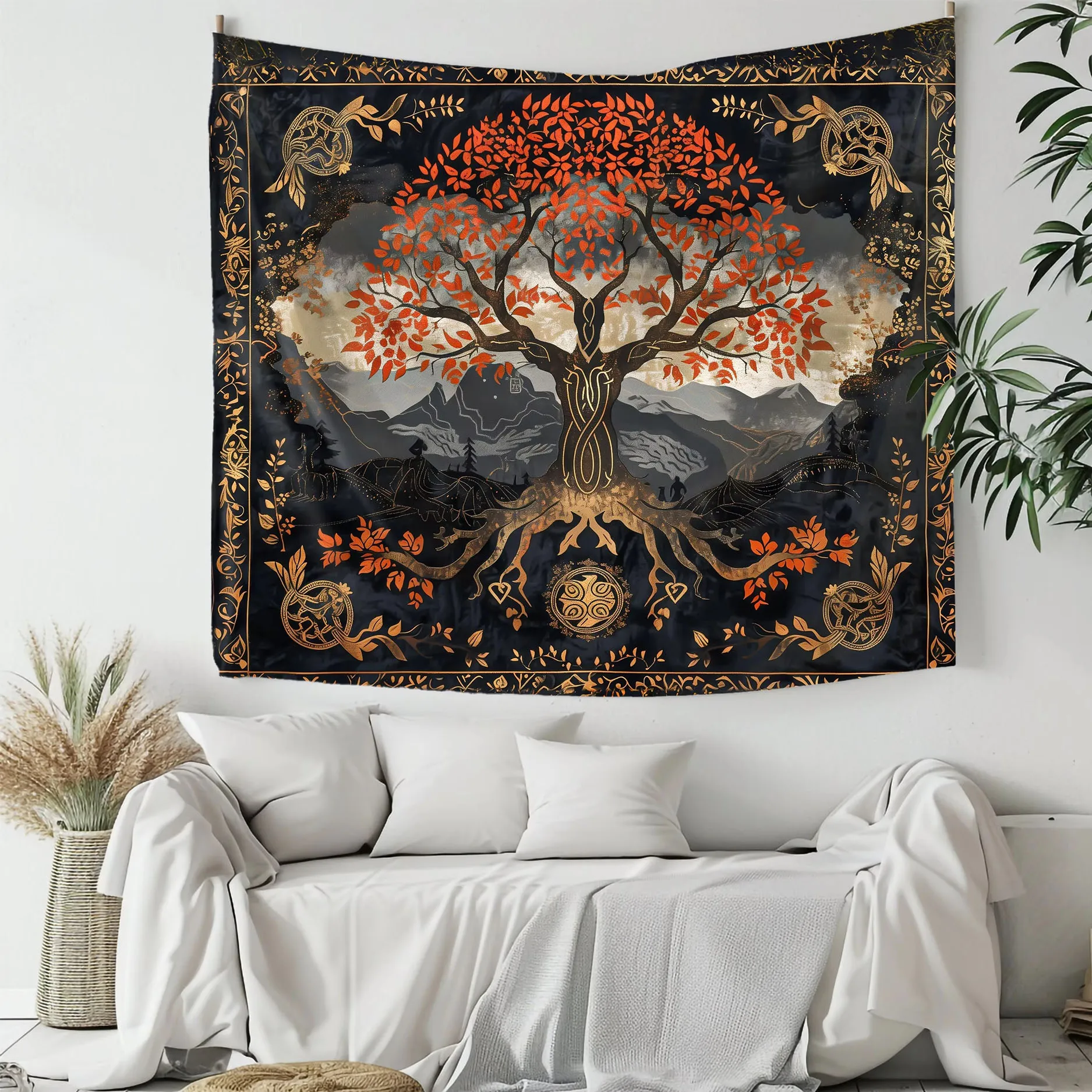 1 Stück böhmischer Baum des Lebens Wandteppich – himmlisches und Bergdesign | Ganzjahres-Wanddekoration für Schlafzimmer und Wohnzimmer Image