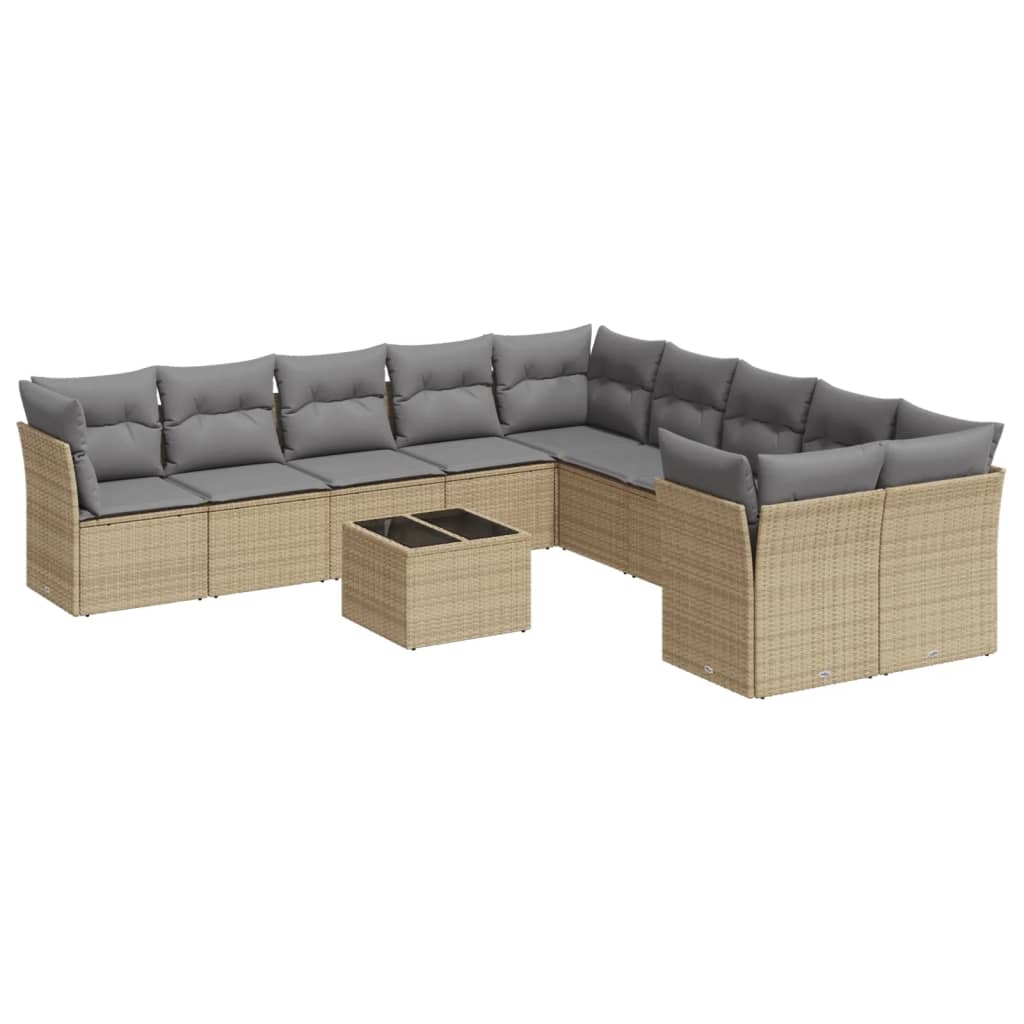 vidaXL 11-tlg. Garten-Sofagarnitur mit Kissen Beige Poly Rattan Image