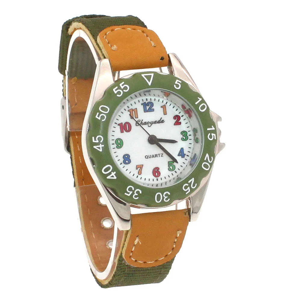 Chaoyada Kinder Jungen Mädchen 24 Stunden Canvas Quarz Armbanduhren Kinder Studenten Militärische wasserdichte Uhren Image