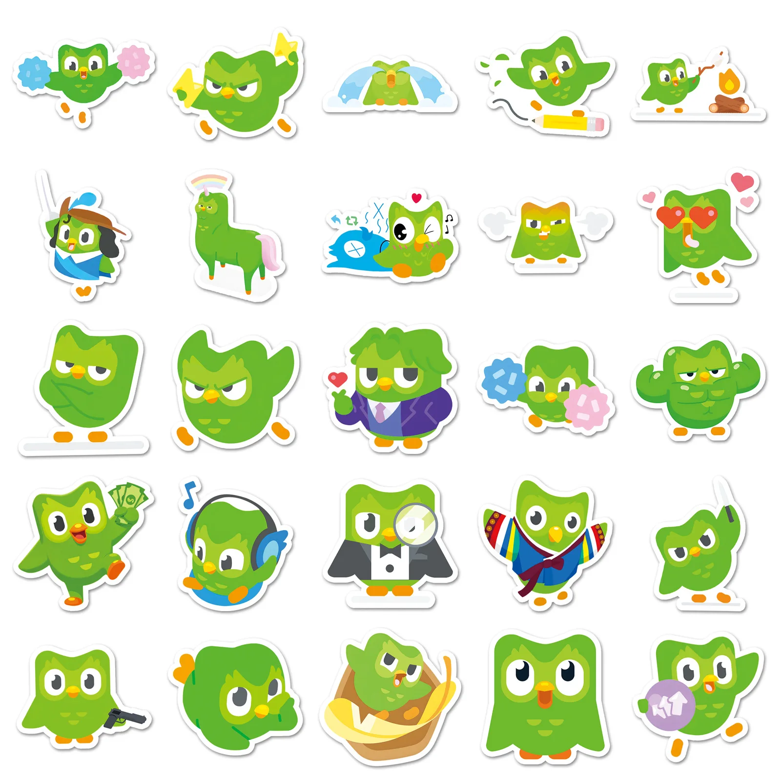 50PCS Duolingo Cartoon Grüne Eule Aufkleber Sprache Lernen Aufkleber Graffiti DIY Dekoration Laptop Telefon Gitarre Auto Fahrrad Kinder Spielzeug Image