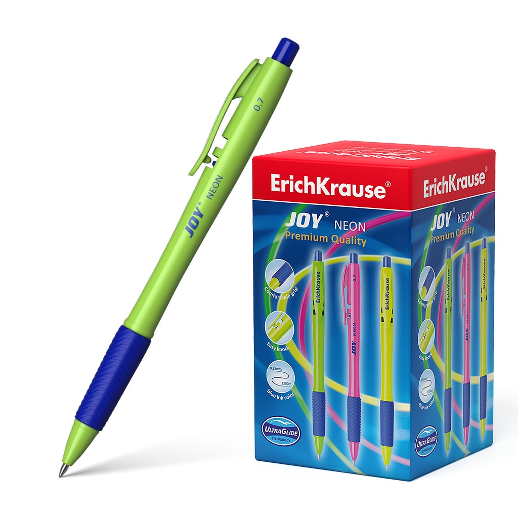 Druckkugelschreiber 0,35mm 50er Set Blau - mit Gummigriff - Kugelschreiber Kulis Kulischreiber Stifte Schreibstifte Schule & Bürobedarf - Joy Neon Image