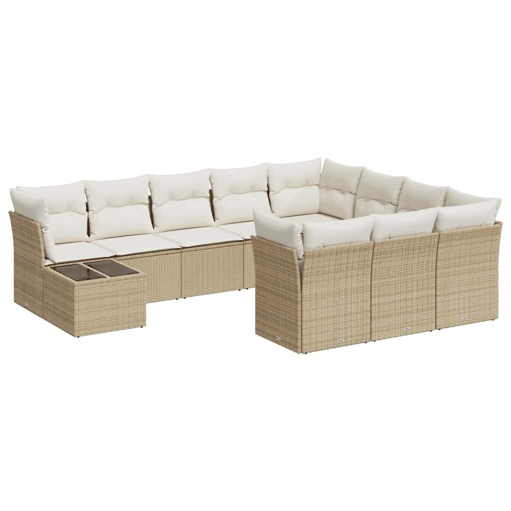 vidaXL 11-tlg. Garten-Sofagarnitur mit Kissen Beige Poly Rattan Image