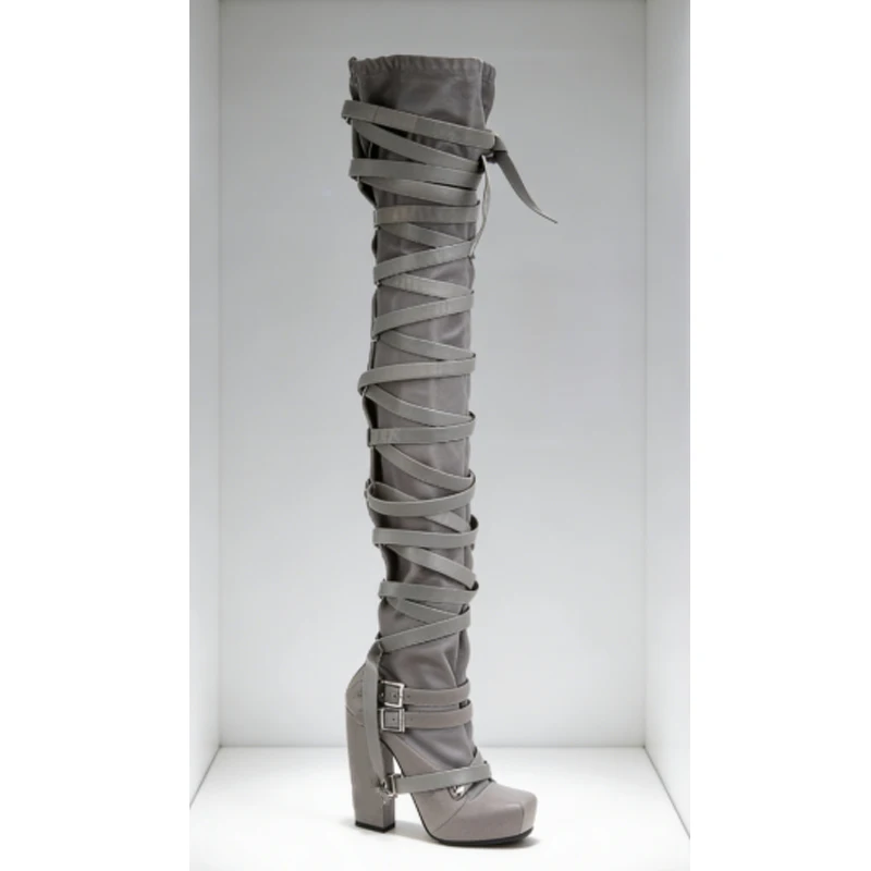 Kreuzriemen, Plattform, klobige Absätze, Overknee-Stiefel, Damen-Winter, 2026, Gothic-Stil, quadratischer Absatz, Stiefel, Punk-Rock-Party-Schuhe