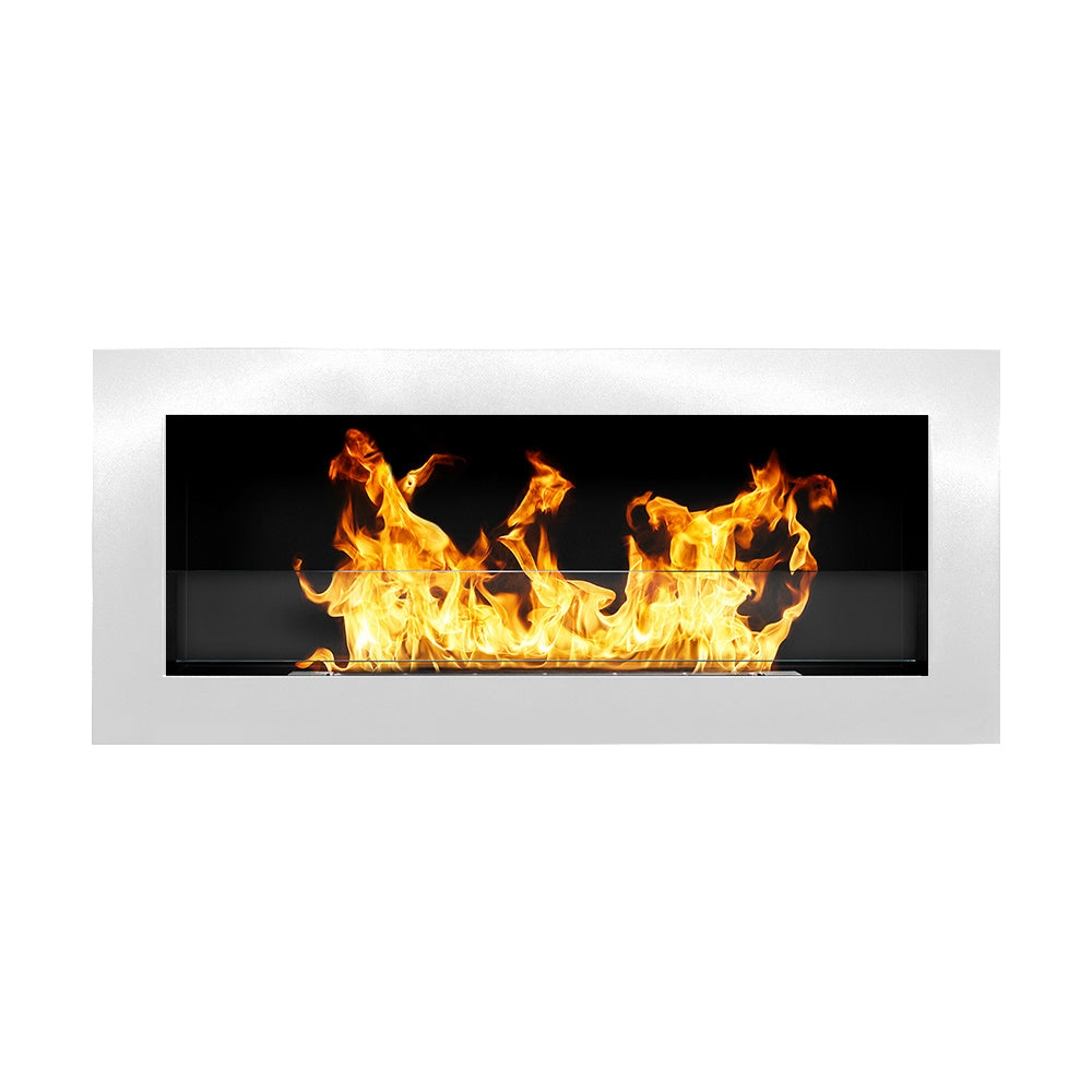 Divina Fire Livorno Weißer Bioethanol-Kamin zur Wand- oder Einbaumontage, L 90 x T 12 x H 40 cm mit Glas Image
