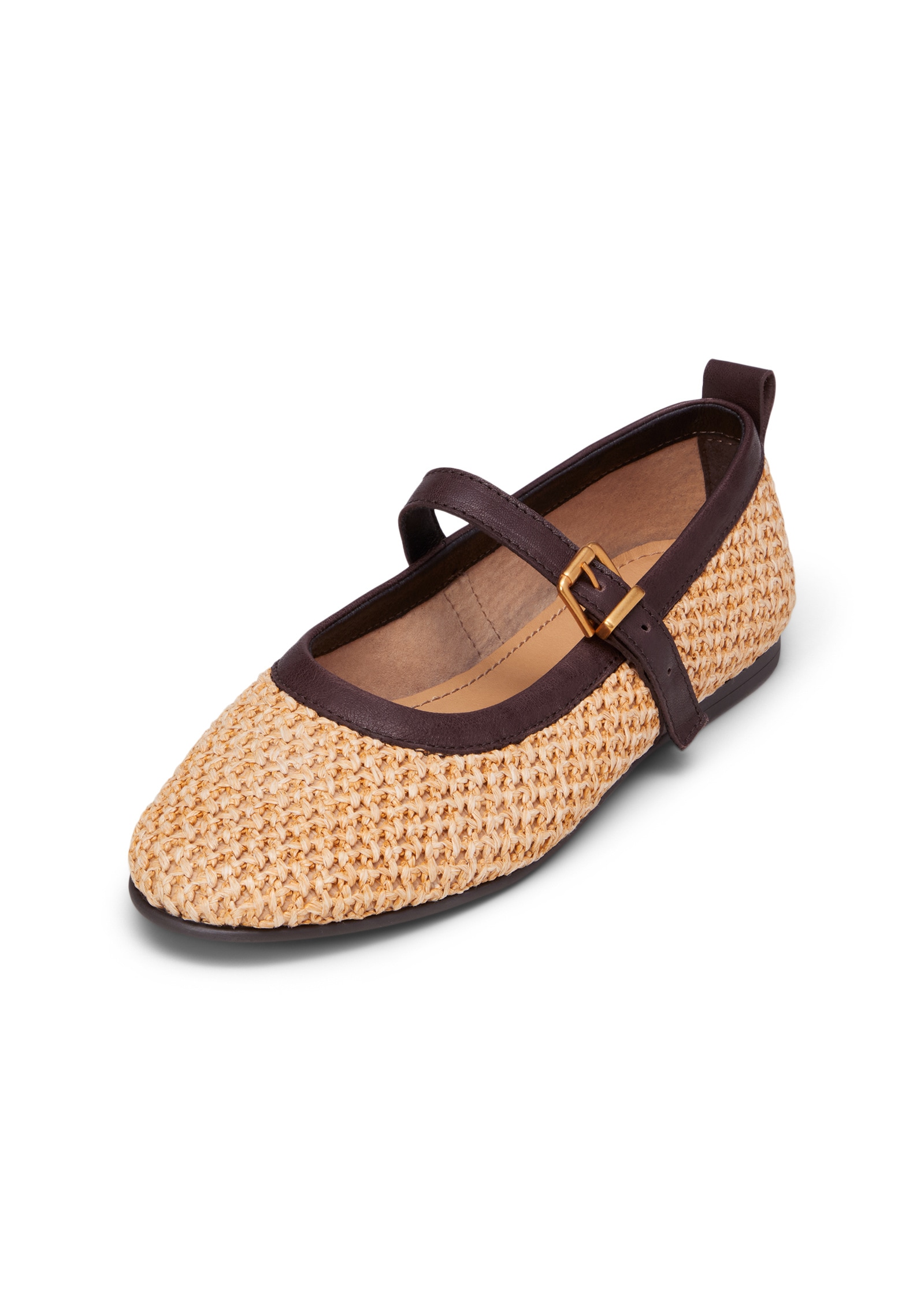 Ballerina MARC O'POLO "in Raffia-Bast-Optik mit Leder", Damen, Gr. 39, natural, Obermaterial: 55% Polypropylen, 45% Polyester, unifarben, Schuhe Ballerina