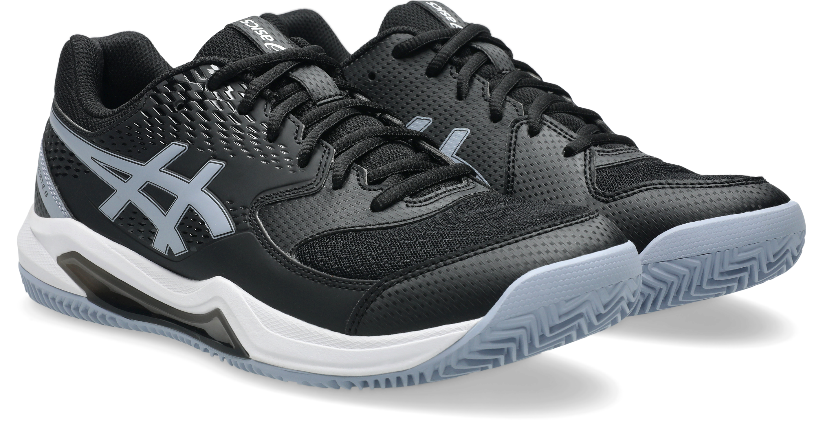 Tennisschuh ASICS "GEL-DEDICATE 8 CLAY", Herren, Gr. 43,5, schwarz, grau blau, Textil, Schuhe, Sandplatzschuhe für Ascheplätze