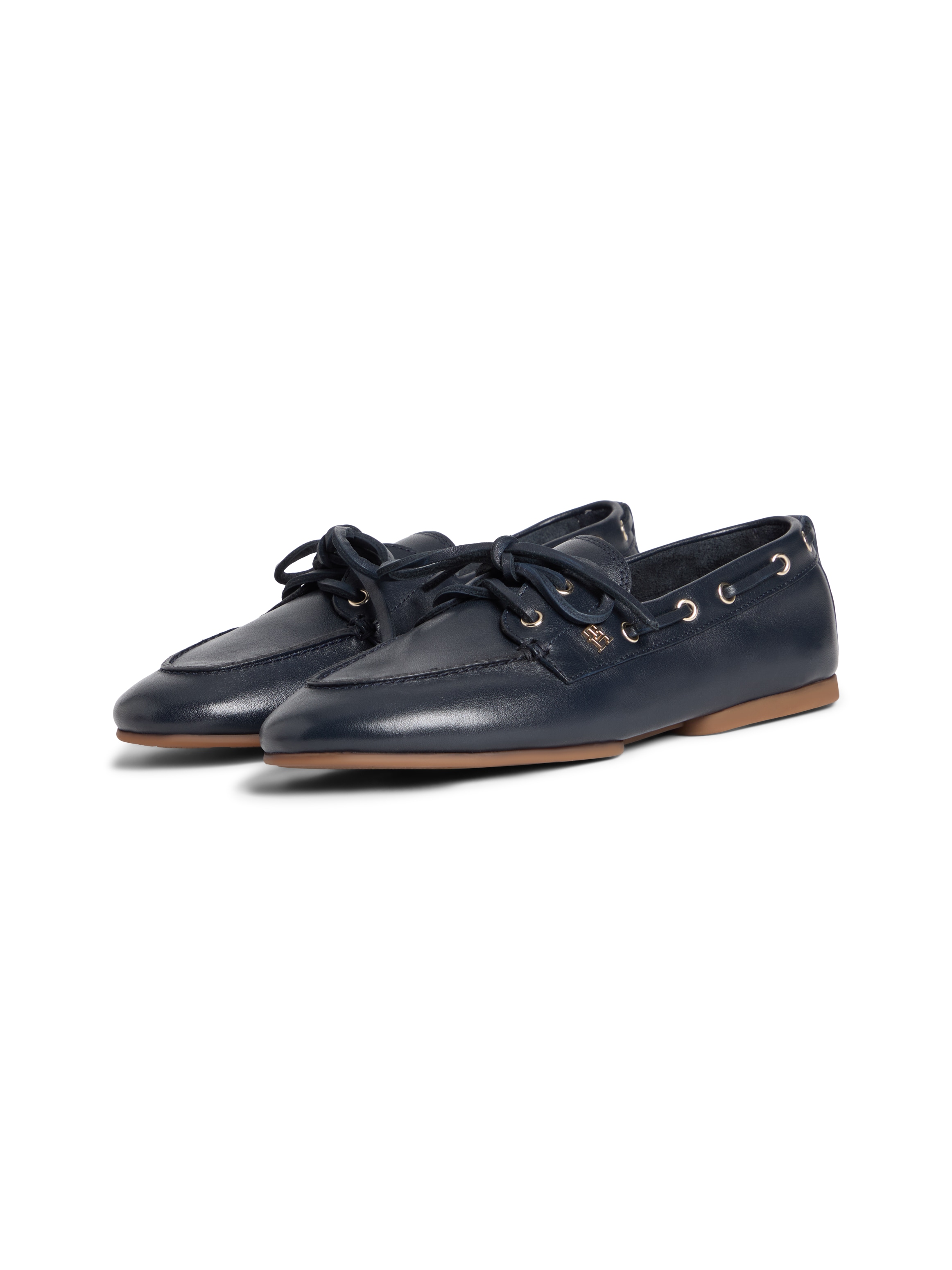 Bootsschuh TOMMY HILFIGER "TH SLEEK LEATHER BOAT SHOE", Damen, Gr. 41, dunkelblau, Nappaleder, unifarben, Schuhe Bootsschuh, Bootsschuh, Businessschuh mit Blockabsatz und Ösen mit Durchzug