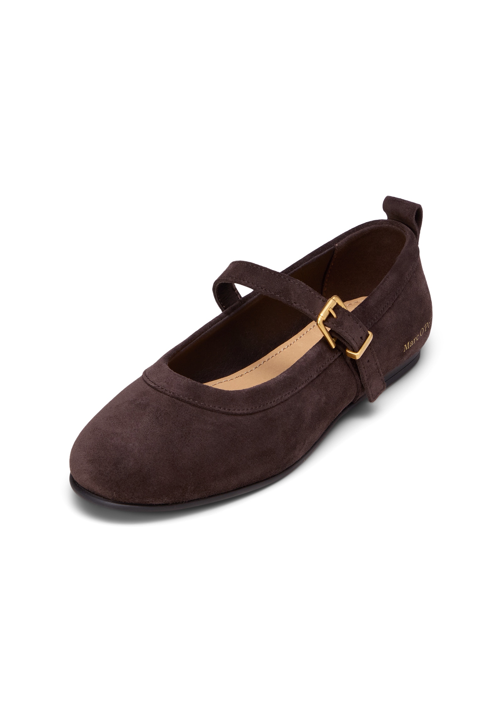 Ballerina MARC O'POLO "aus geöltem Veloursleder", Damen, Gr. 38, burnt coffee, Obermaterial: 100% Leder (Rind), unifarben, Schuhe Ballerina