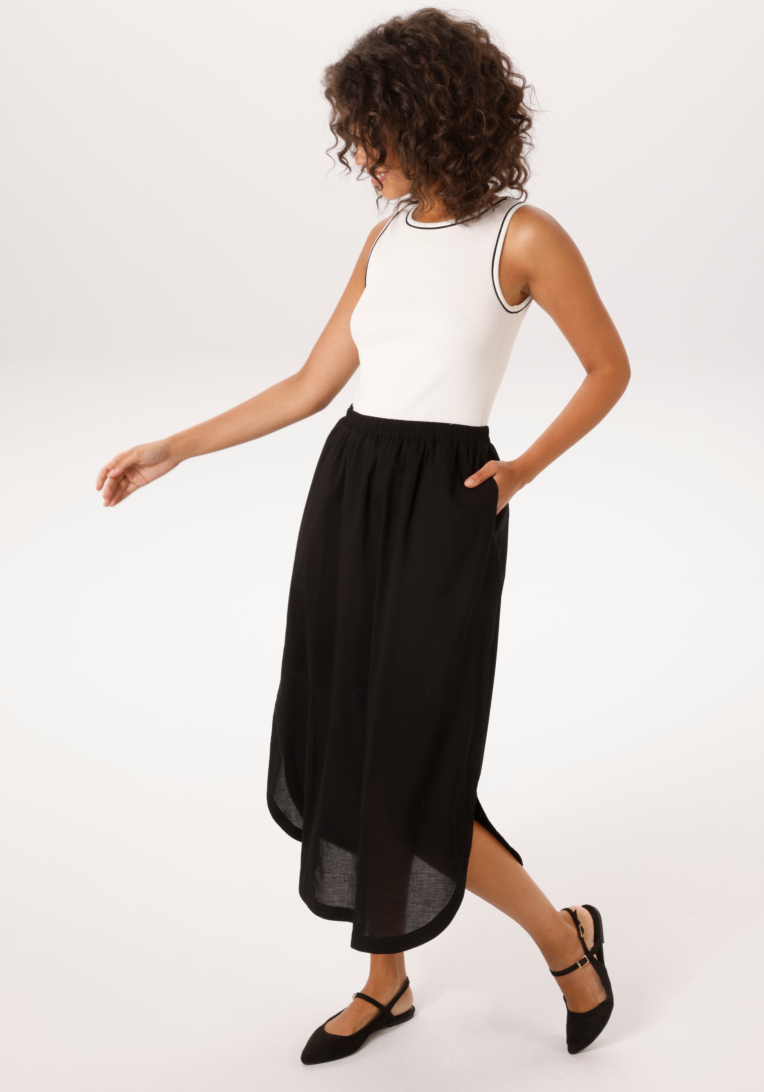 Sommerkleid ANISTON CASUAL, Damen, Gr. 36, N-Gr, schwarz, wollweiß, Rippware, Obermaterial: 95% Baumwolle, 5% Elasthan. Rock: 100% Baumwolle, colorblocking, figurbetont knöchelfrei, Rundhals, Kleider Sommerkleid, mit kontastfarbenen Pipings im...