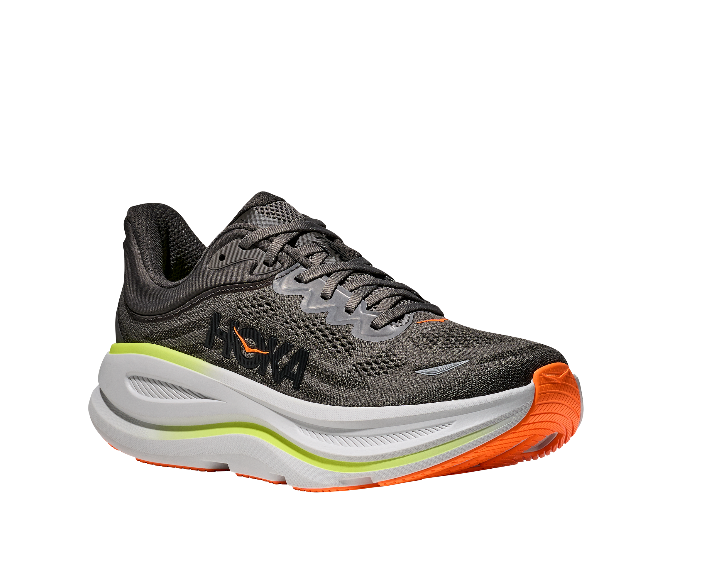 Laufschuh HOKA ONE ONE "BONDI 9", Herren, Gr. 43, asphalt grau, gravel, Synthetik, Textil, mehrfarbig, Schuhe Laufschuh, für mehr Dämpfung