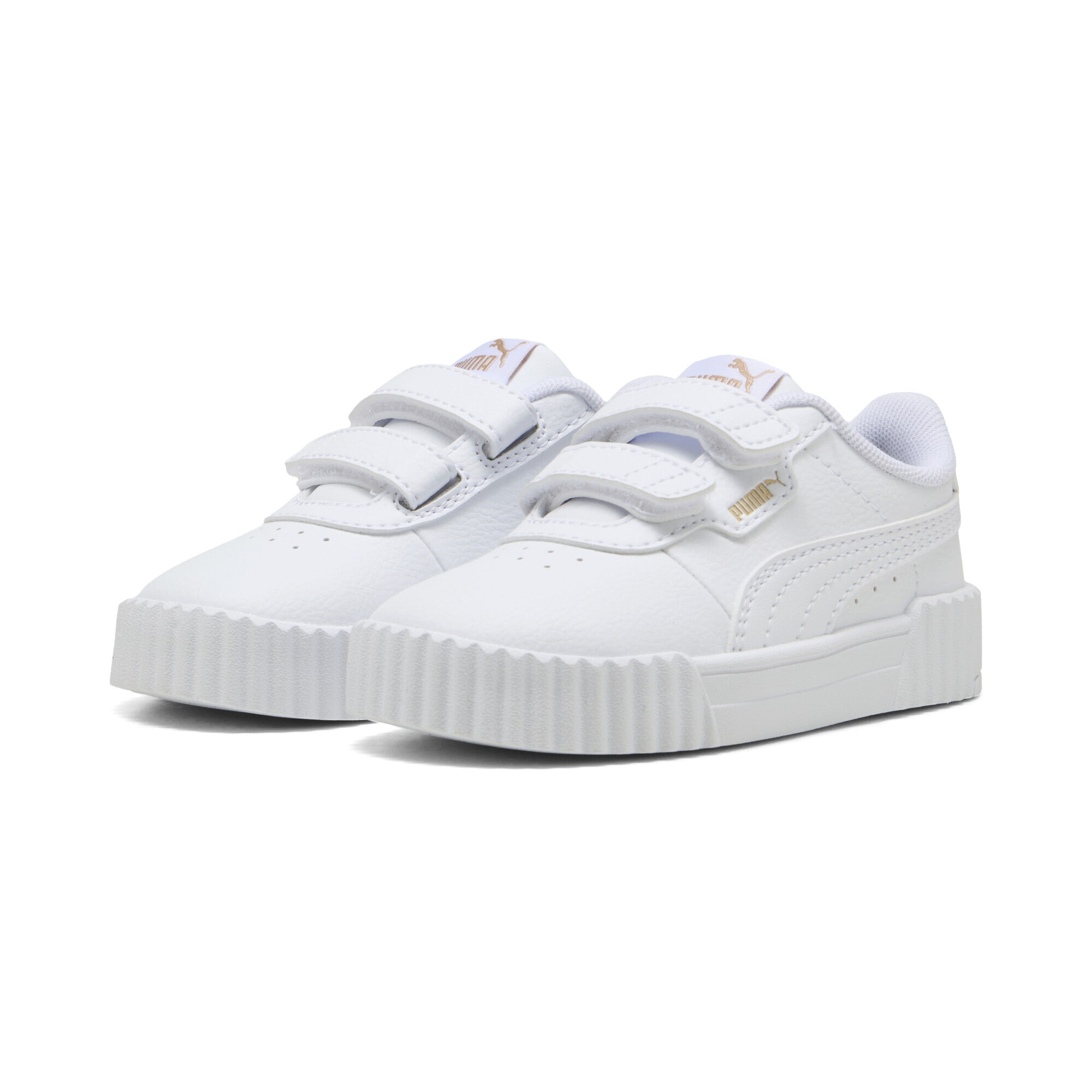 Sneaker PUMA "Carina 3.0 Sneakers Mädchen", Damen, Gr. 22, weiß gold, Obermaterial: Synthetik, Textil; Futter: Textil; Innensohle: Textil; Laufsohle: Gummi, Schuhe Sneaker