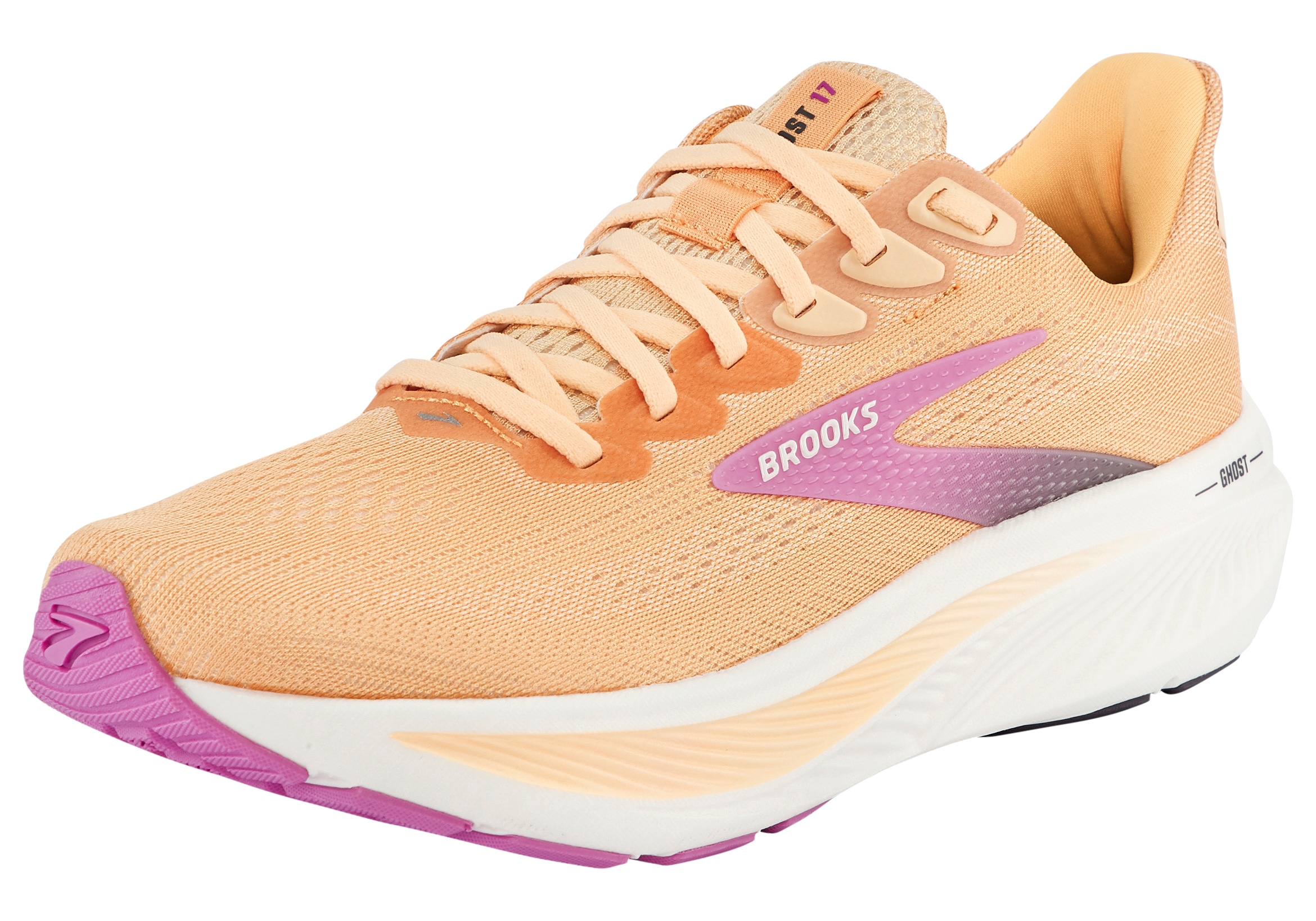 Laufschuh BROOKS "BROOKS GHOST 17", Damen, Gr. 38,5, apricot, grau, pink, Textil, Schuhe Laufschuh