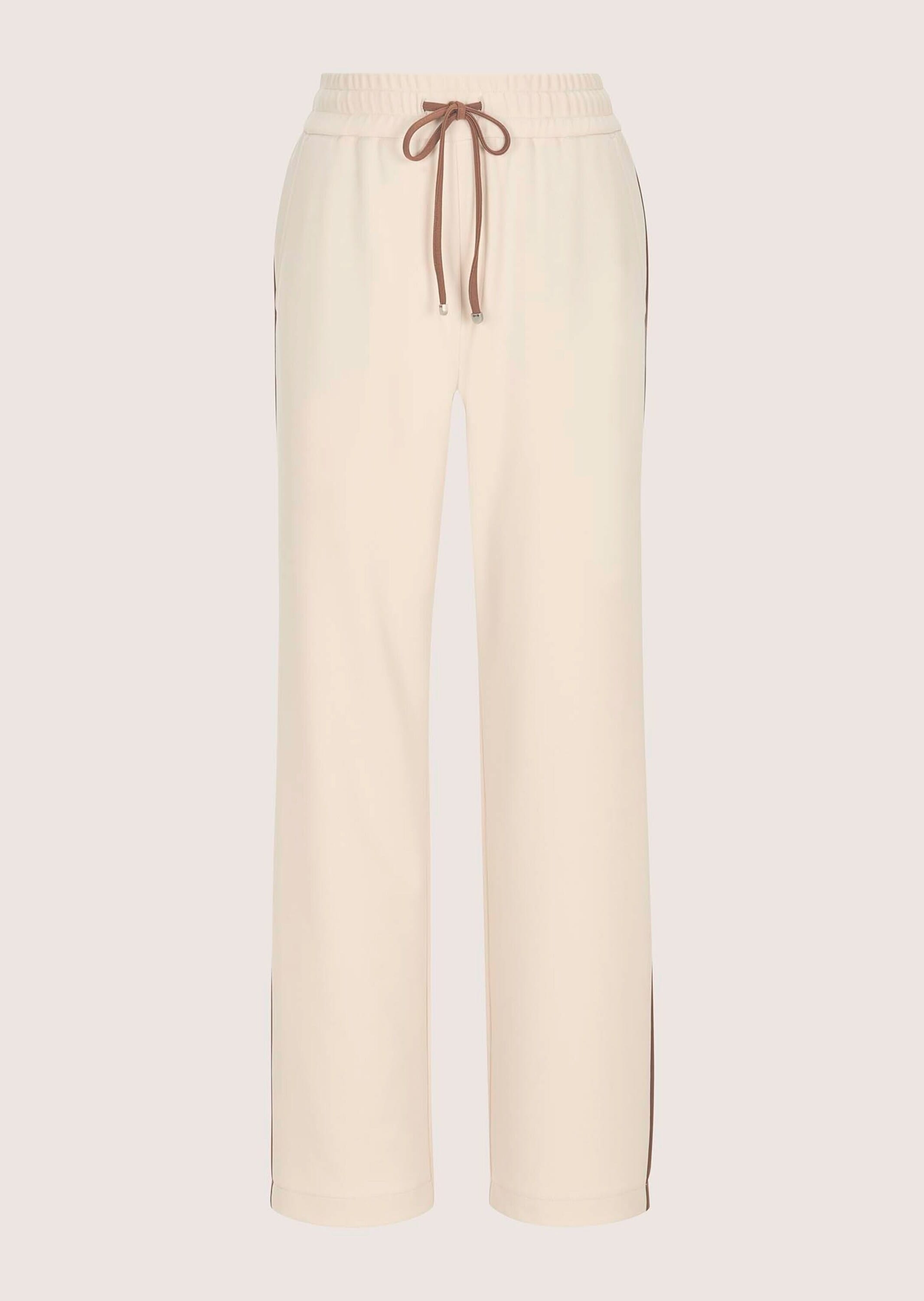 Schlupfhose MADELEINE "Jerseyhose Schlupfhose mit Galonstreifen", Damen, Gr. 48, N + K Gr, grau (kiesel, caramel), Obermaterial: 95% Polyester PES. 5% Elasthan EL., Hosen Schlupfhose