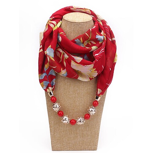 Boho-Chiffon-Schal mit Perlenanhänger, weicher, geblümter Polyester-Schal mit Perlenanhänger, leichtes Modeaccessoire für Damen, perfekt für Alltag, Urlaub und Reisen Image