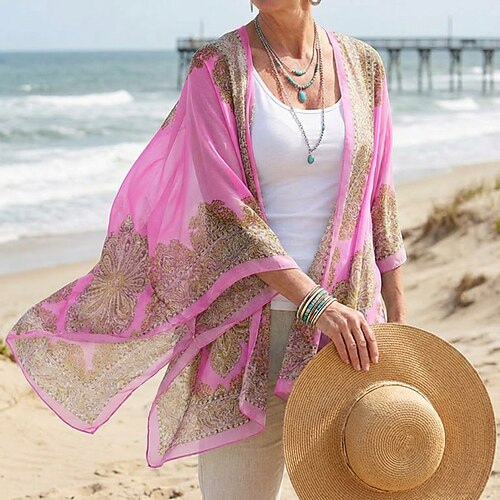 Mode Frauen Schal Schal Poncho gedruckt Sonnencreme Schal Sonnenschutz Schal Strand Schal Bikini-Abdeckung weich bequem Image