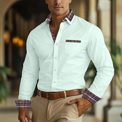 Herren Hemd Kleidhemd Bügelfreies Hemd Knopfhemd Farbblock Geschäft Hochzeit Blau Hellgelb Hellrosa Hellblau Langarm Umlegekragen Ganzjahres Bekleidung Patchwork Image