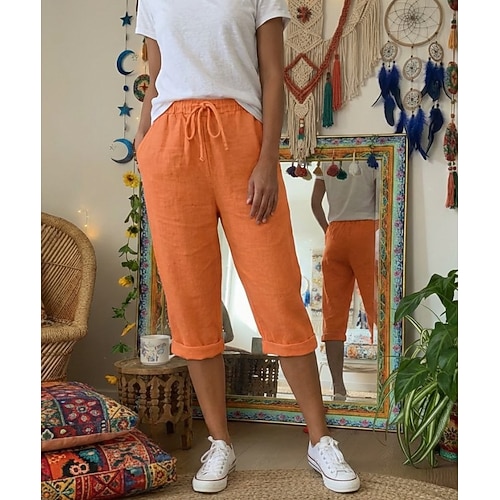 Damen Chinos Schnitt Urlaub Streetwear Lässig Knielang Mittlere Taillenlinie Einfach Kordelzug Tasche Bequem Atmungsaktiv Unelastisch Täglich Outdoor Straße Hellgrau Dunkelgrau Dunkelrot Rot orange Image