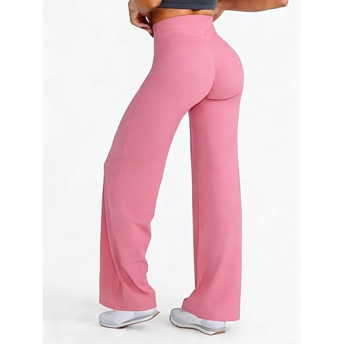 Damen Hose Freizeithose Gerade Mode Streetwear Basic Volle Länge Hohe Taille Einfach Elastischer Bund Bequem Atmungsaktiv Dehnbar Täglich Fitnessstudio Yoga Schwarz Rosa Burgunderrot Marineblau Image