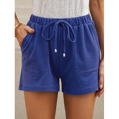 Damen Shorts Sommershorts Mode Streetwear Basic Kurz Hohe Taille Einfach Kordelzug Tasche Elastischer Bund Atmungsaktivität Bequem Unelastisch Täglich Urlaub Straße Schwarz Blau Orange Grün Sommer Image
