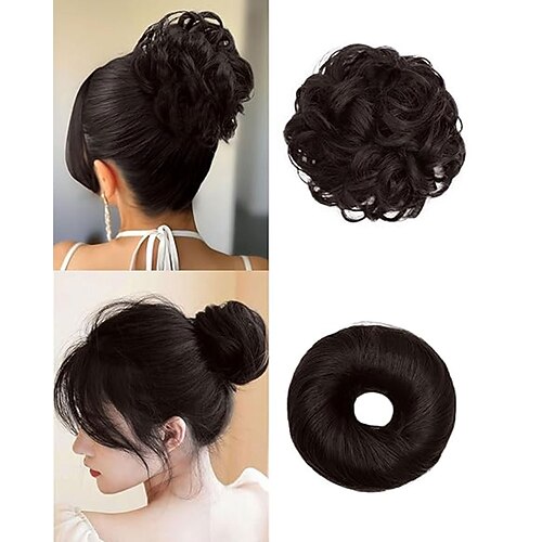2-teiliges Set aus großen, gewellten, lockigen Donut-Haarteilen für Hochsteckfrisuren, Haargummis, synthetischen Chignon-Pferdeschwanz-Extensions und voluminösen Hochsteckfrisuren für Damen Image